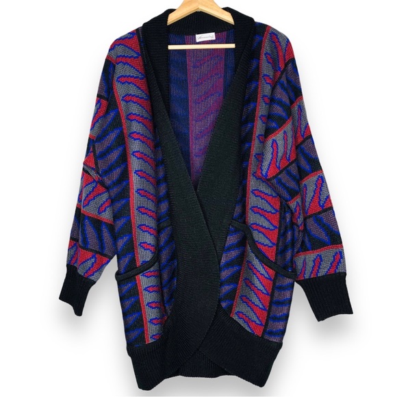 Khunming Sweater Cardigan Knit Shawl open Neck kimono southwest Jacket flames - Picture 1 of 10